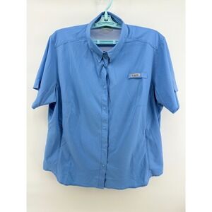 Columbia PFG Tamiami II Short Sleeve Fishing Shirt Blue Womens XL Omni-Shade